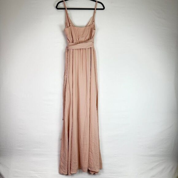 Show Me Your MuMu Liz Maxi V Neck Mock Wrap Slit Dress Dusty Blush Crisp L - Picture 4 of 10